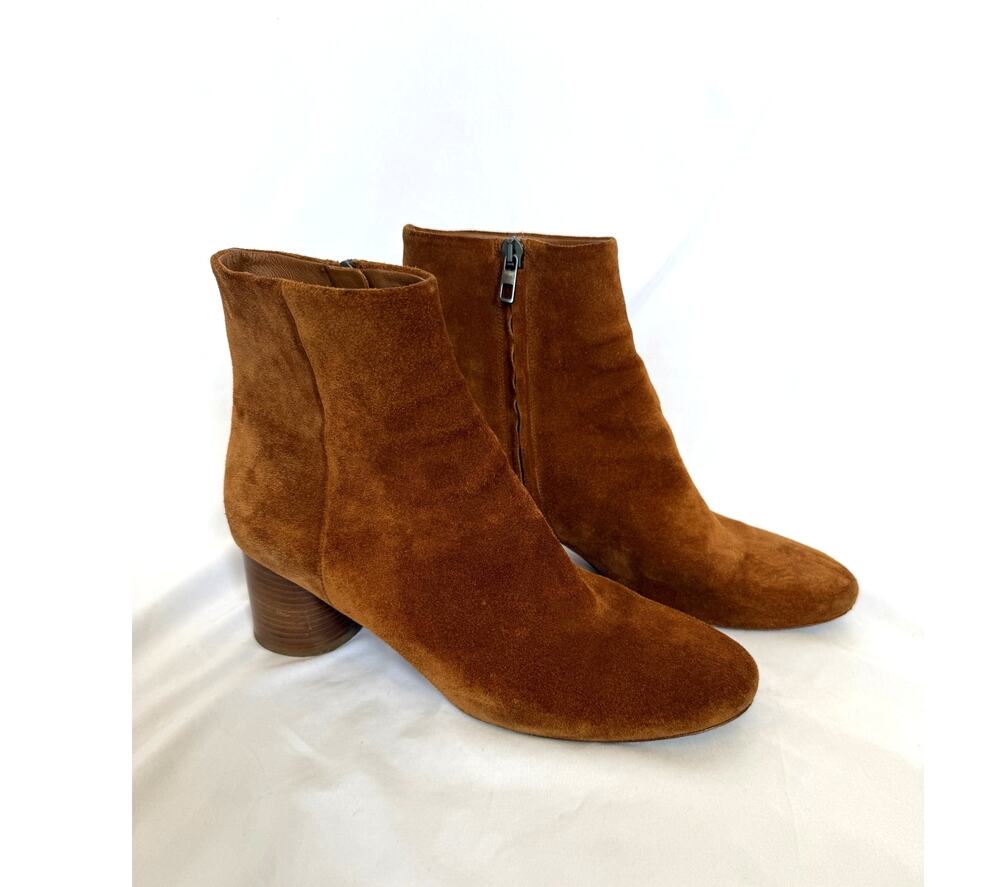 EUC Vince Brown Suede Leather Ankle Boots, Round Block Heel, 8.5
